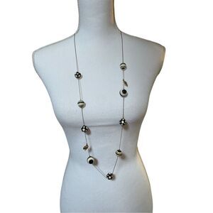 Betsey Johnson Black White Beaded Necklace with Gold Accents Adjustable Vintage